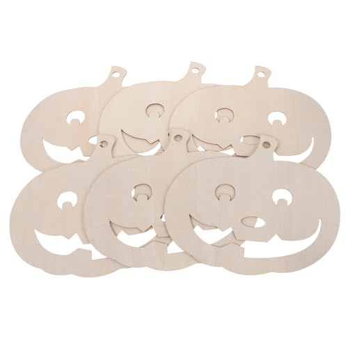 Cabilock 6 Stück Kürbis-Chips Halloween-Tag aus Holz unfertige leere Holzscheiben leere Holzbretter zum Aufhängen Graffiti-Anhänger aus Holz Kürbisausschnitte zu malen hölzern Beige von Cabilock