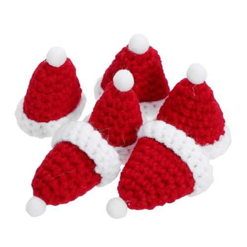 Cabilock 6 Stück Mini Handgehäkelte Weihnachtsmützen mit Bommel Kleine Strickmützen für DIY Bastelprojekte Mini Puppenhüte und Christbaumschmuck Rot von Cabilock