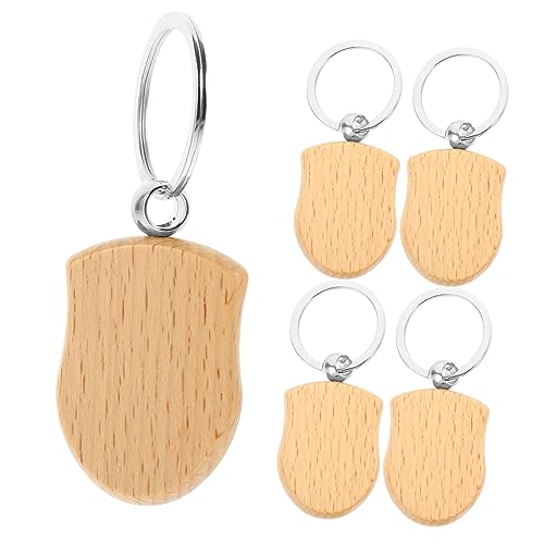 Cabilock 6 Stück Teiliges Beschriftbarer Holzanhänger Schlüsselanhänger aus Buchenholz DIY Holzrohling zum Bemalen und Gravieren Blanko Schlüsselring für Kreative Dekoration und Gestaltung von Cabilock