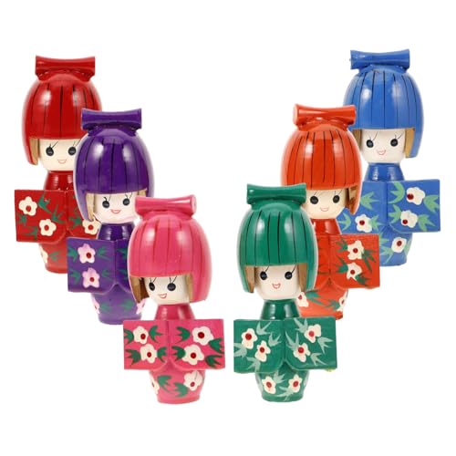 Cabilock 6 Stück Teiliges Japanische Kimono Puppen Handgefertigt Holzfiguren Bunte Geisha Dekoration Tischornament Sammlerstück Geschenkidee für Zuhause und Besondere Anlässe von Cabilock