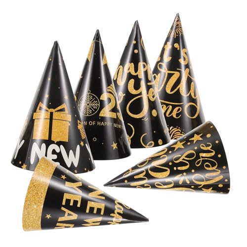 Cabilock 6 Stück Teiliges Neujahrs Partyhüte Schwarz Gold Design mit Verstellbarem Gummiband für Sichere Passform Geeignet für Erwachsene für Silvester Feier und Geburtstagsfotos von Cabilock