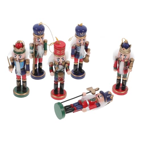 Cabilock 6 Stück Teiliges Set Kleine Hölzerne Anhänger Weihnachtsbaum Hängedekoration Realistisch Gestaltete Nutcracker Puppen Festliche Holzfiguren für Weihnachtsdeko Zuhause Hotel von Cabilock