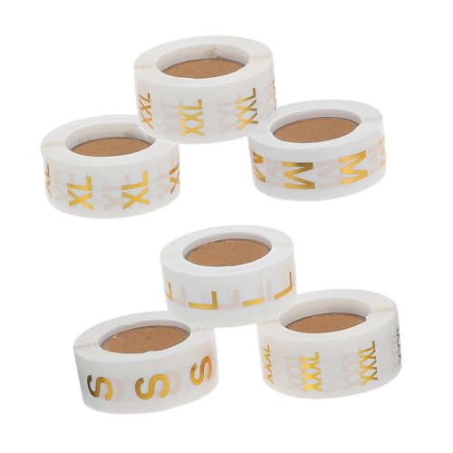 Cabilock 6Rollen Kleidung Größennachweis Aufkleber S Rund Standardgröße Goldprägung Transparente Basis Kleidung Etiketten für Einzelhandel Lagerverwaltung von Cabilock