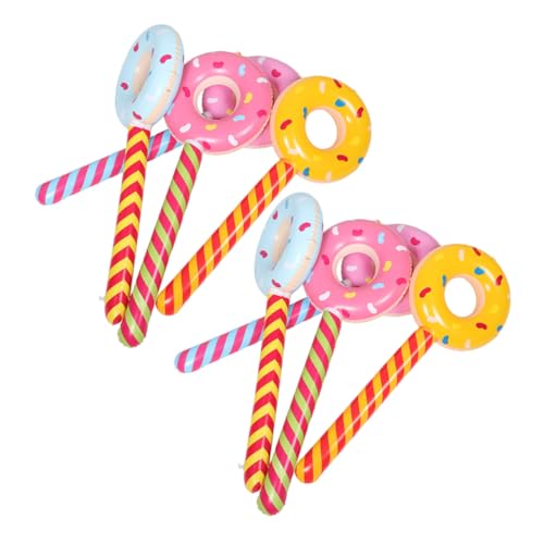Cabilock 8 Stück Teiliges Aufblasbare Donut Lutscher Dekorationen für Kindergeburtstag PVC Party Requisiten Blau und Gelb Robust und Sicher für Unvergesslichen Spaß von Cabilock