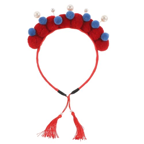 Cabilock Chinesisches Stirnband mit Pompons Haarschmuck für Frauen für Neujahrsfeiern Rollenspiele und Bühnenaufführungen mit Traditionellen Elementen und Verstellbarem Design von Cabilock