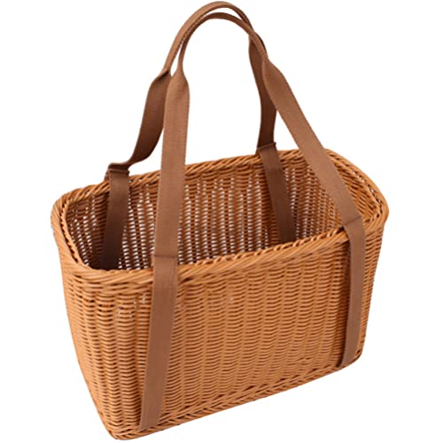 Cabilock Einkaufskorb Rattan Weidenkorb Mit Henkel Geflochten Korb Aufbewahrungskorb Weidenkörbe Tragekorb Gemüsekorb Duschkorb für Küche Obst Lebensmittel Lagerung L, 39X36X16.5CM, Braun von Cabilock