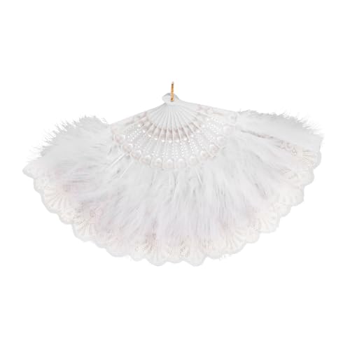 Cabilock Federfächer für Damen Vintage Faltbarer Handfächer mit Spitzenakzenten für Tanz Hochzeiten und Partys Stilvolles Accessoire für Verschiedene Anlässe von Cabilock