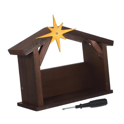 Cabilock Handgefertigte Holz-krippe mit Jesus Geburt Traditionelles Weihnachtsmanger- Klassische Weihnachtsdekoration für Haus und Zuhause Detailreiches Kunsthandwerk Braune Holzfigur von Cabilock