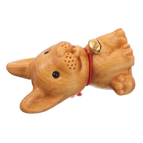 Cabilock Handgeschnitzte Corgi Holzfigur mit Glocke Miniatur Hundeskulptur aus Holz Rustikales für Büro Zuhause Auto Vielseitige Sammlerfigur für Schreibtisch und Garten von Cabilock