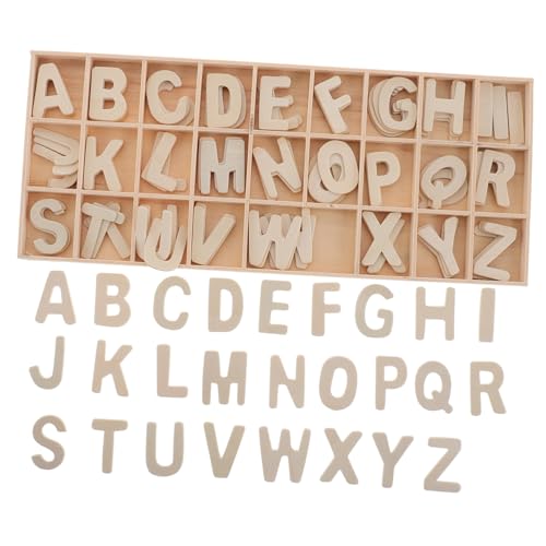 Cabilock Holzbuchstaben Set mit Aufbewahrungstablett Mittlere Unbemalte Holzbuchstaben für Montessori Lernspielzeug DIY Dekoration Frühe Alphabetvermittlung Holzspielzeug für Partydeko von Cabilock