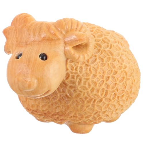 Cabilock Holzfigur Schaf Handgeschnitzt Kleine Holzschaf Skulptur Dekoratives Miniatur Tier Wohnzimmerschmuck Robust Langlebig Kompakt Leicht Tragbar von Cabilock