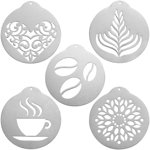 Cabilock Kaffee-schablone, 5 Stück, Latte-art-kuchenschablonen für Kaffeedekorationen, Verschiedene Muster für Haferflocken, Cupcakes, Kuchen, Cappuccino, Mousse, Heiße Schokolade Cabilock Kaffee-schablone, 5 Stück, Latte-art-kuchenschablonen für Kaffeedekorationen, Verschiedene Muster für Haferflocken, Cupcakes, Kuchen, Cappuccino, Mousse, Heiße Schokolade von Cabilock