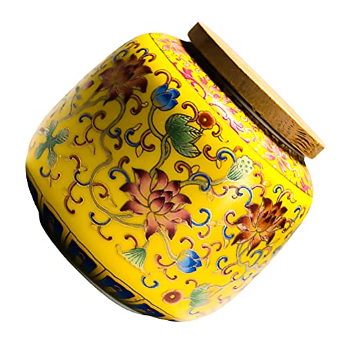 Cabilock Keramik Vorratsdose Vintage Teedose Kaffeedose Chinesischer Stil 400ml Gelb Vorratsbehälter mit Deckel Tee Kaffee Süßigkeiten Gewürze Kräuter Behälter Küche Aufbewahrung von Cabilock