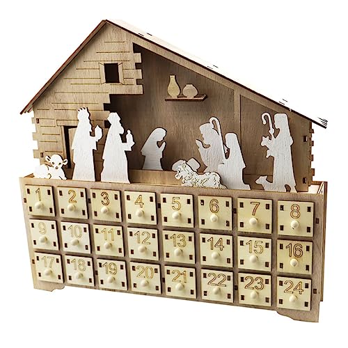 Cabilock LED Adventskalender Holz mit LED Licht Weihnachtsdeko Tischkalender DIY Bemalbar Christliche Krippe Weihnachten Countdown für Wohnzimmer Schlafzimmer Büro Kinderzimmer von Cabilock