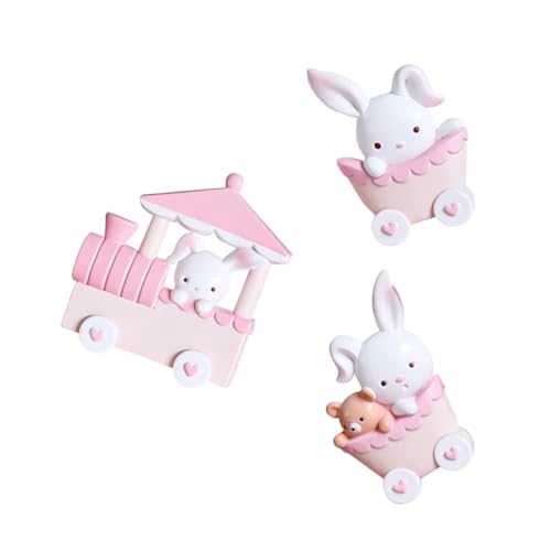 Cabilock Niedlicher Bunny Cake Topper aus Hochwertigem Lebensechte Hasenfiguren Langlebige Tortendeko für Geburtstag und Osterfeiern Rosa Zug Design von Cabilock