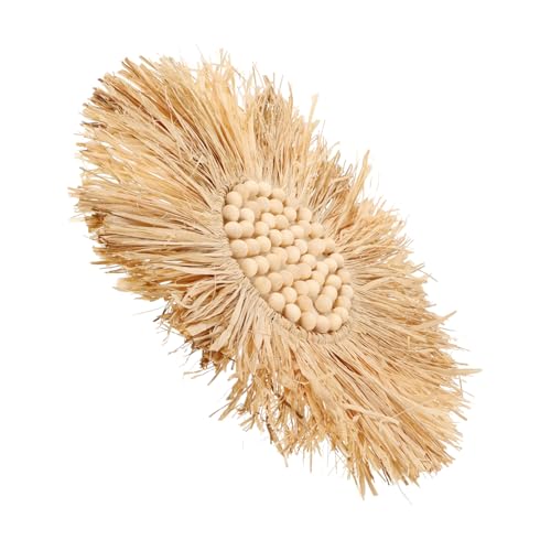 Cabilock Nordisches Wandornament aus Handgefertigten Holzperlen mit Raffiabast Dekoratives Hängendes Wanddekor für Wohnzimmer Schlafzimmer Büro Stilvolle Skandinavische Hausdekoration von Cabilock