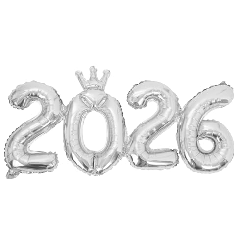 Cabilock Riesige Zahlenballons 2026: Abschlussklasse 2026, Silberne Aluminiumfolienballons, Banner, Partydekoration Für Neujahr, Abschlussfeier, Geburtstag, Hochzeit, Foto-requisiten von Cabilock
