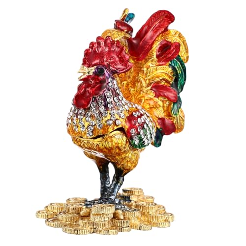 Cabilock Schmuckschatulle Mit Tiermotiv Klappdeckel Hahn Schmuckaufbewahrung Kristall Emaillierte Skulptur Ohrring-etui Halsketten-organizer von Cabilock