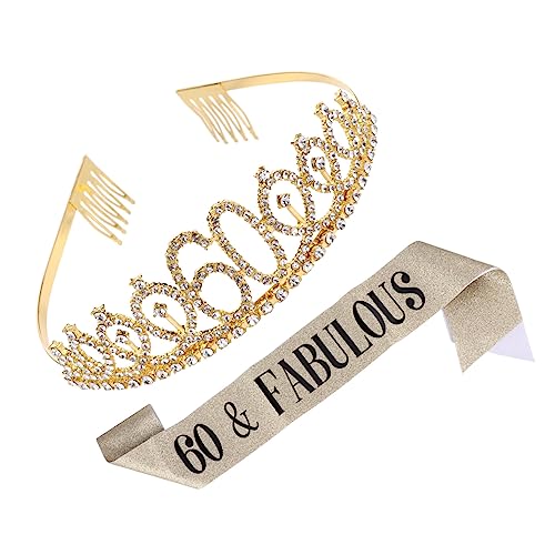 Cabilock Teiliges Set Geburtstagskrone und Schärpe Dekoration für Feiern Goldene Sash und Krone für Unvergessliche Geburtstagsmomente von Cabilock