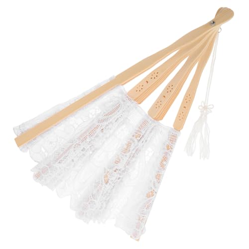 Cabilock Vintage Spitzenfächer aus Eleganter Handgefertigter Faltfächer für Damen für Hochzeiten Partys und Raumdekoration Weiße Quasten und Ansprechendes Design von Cabilock