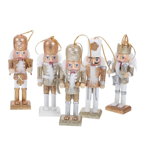 Cabilock Weihnachtsbaum Holzfigur Nutcracker mit Glitzereffekt Handgefertigte Christbaumschmuck Deko Festlicher Baumschmuck für Xmas Party und Kreative Puppenanhänger Weißgold von Cabilock