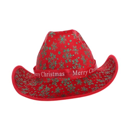 Cabilock Weihnachtsmütze Cowboyhut Ornament Kappen Hüte Weihnachtskostüme Weihnachtsmannmütze Feiertags Cowgirl Weihnachtsmannmütze Westernmütze Filzhut Mit Breiter Krempe Unisex von Cabilock