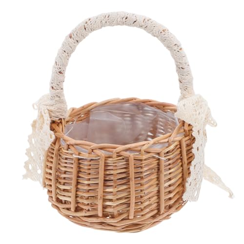 Cabilock Geflochtener Blumenkorb Blumentopf Obstkorb Blumenvase Streukorb Rattankorb Ostern Rattan Basket Blumenmädchen Körbchen Blumenkinder Korb für Hochzeit Tischdeko Landhaus Deko Osterdeko von Cabilock
