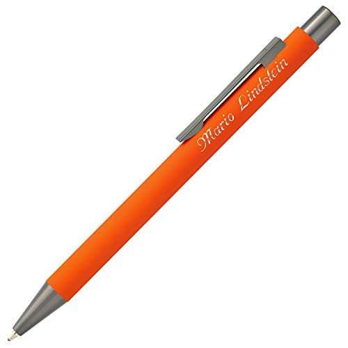 Cadenis Metall Kugelschreiber STRAIGHT Softtouch orange mit persönlicher Hochglanz-Gravur von Cadenis