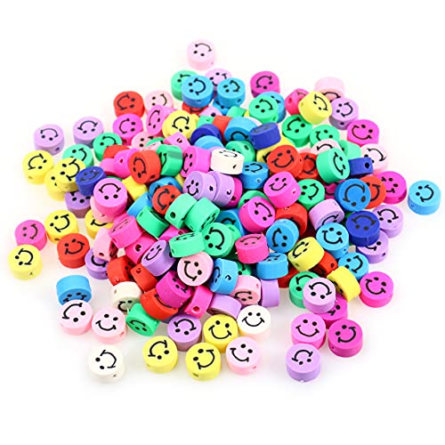 Bunte Smiley-Perlen, 10 mm, rund, Polymer-Ton-Perlen für Schmuckherstellung, 200 Stück von Cadikez