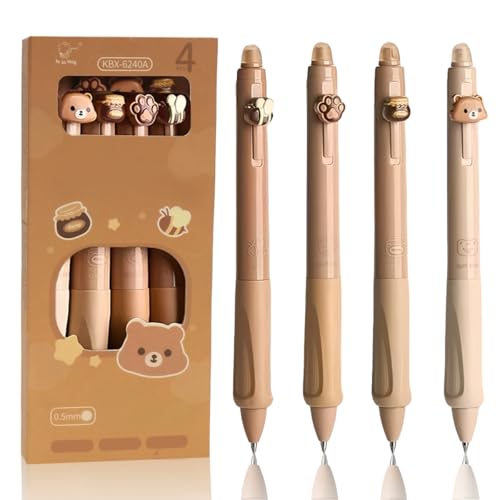 4 Stück Radierbarer Kugelschreiber,Gelstifte radierbar Set,Erasable Pen,mit Bär Biene Muster,Kugelschreiber radierbar für Schul Bürobedarf Geschenk zum Schulanfang(0,5mm Blau tinte) von Cadimus