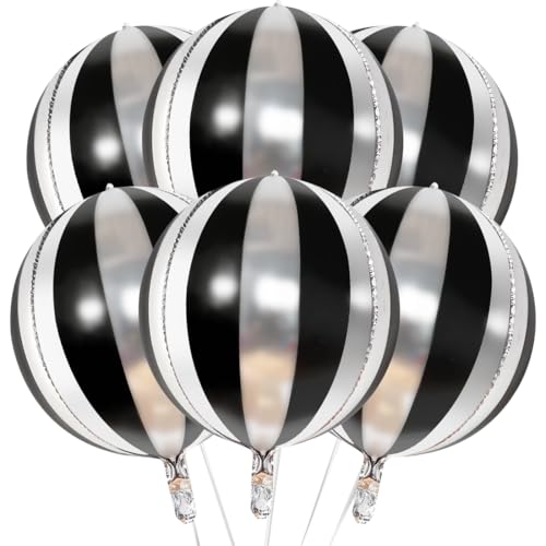 6 Stück Luftballons, 22 Zoll 4D Schwarz Silber Folienballons für Geburtstag, Silvester, Disco, Abschlussball, Hochzeit - Party Deko, Helium Ballon von Cadimus