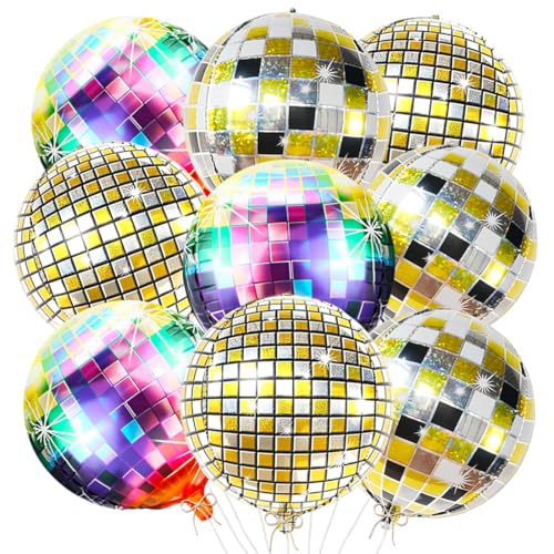 9 Stück Discokugel Luftballon, 22 Zoll 4D Disco Folienballons, Helium Ballon Discokugel für Disco Geburtstag Abschlussball Silvester Karneval 70er 80er 90er Party von Cadimus