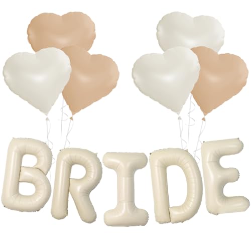 Bride Luftballon, 16 Zoll Cremeweiß Bride Buchstaben Folienballon, Bride to Be Deko Ballon mit Herz Folienballon，Bride Deko für bachelorette party,Hochzeit Deko von Cadimus