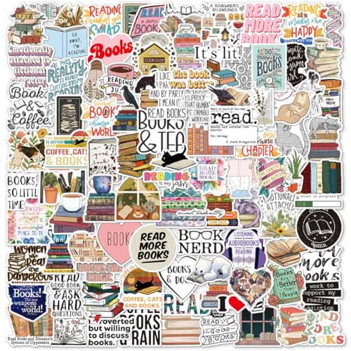 Cadimus 100 Stück Reading Aufkleber, Bookish Sticker, Inspirierende Sticker, Asthetische Aufkleber, Wasserdicht, Kreatives DIY für Laptop Mobiltelefone Skateboard Gepäck etc, Erwachsene und Kinder von Cadimus