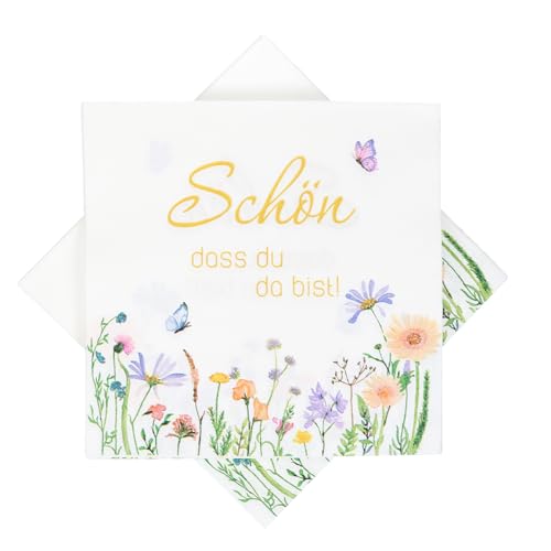 Cadimus 40 Stück Servietten Blumen, Servietten Schön Dass Du Da Bist, Papierservietten mit Blumen und Schmetterling, Tischdeko für Hochzeit Geburtstag Frühling Ostern, 33 x 33cm Cadimus 40 Stück Servietten Blumen, Servietten Schön Dass Du Da Bist, Papierservietten mit Blumen und Schmetterling, Tischdeko für Hochzeit Geburtstag Frühling Ostern, 33 x 33cm von Cadimus
