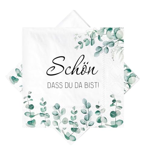 Cadimus 40 Stück Servietten Eukalyptus, Servietten Schön Dass Du Da Bist, Papierservietten mit Eukalyptus, Tischdeko für Hochzeit Geburtstag Taufe Konfirmation Kommunion, 33 x 33cm Cadimus 40 Stück Servietten Eukalyptus, Servietten Schön Dass Du Da Bist, Papierservietten mit Eukalyptus, Tischdeko für Hochzeit Geburtstag Taufe Konfirmation Kommunion, 33 x 33cm von Cadimus