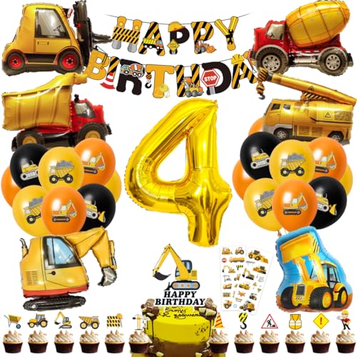Cadimus Bagger Deko Kindergeburtstag 4, Geburtstagsdeko Junge, Baustelle Geburtstag Mit Happy Birthday Banner, Folienballons 4 Jahre alt und Kuchen Deko Cadimus Bagger Deko Kindergeburtstag 4, Geburtstagsdeko Junge, Baustelle Geburtstag Mit Happy Birthday Banner, Folienballons 4 Jahre alt und Kuchen Deko von Cadimus