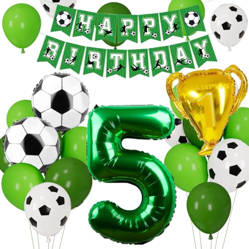Cadimus Fußball Luftballon 5. Geburtstag, Fussball Deko Geburtstag Kinder 5 Jahre, Geburtstagsdeko Jungen 5 Jahre, Grün Folienballon für Fussball Party Kindergeburtstag von Cadimus