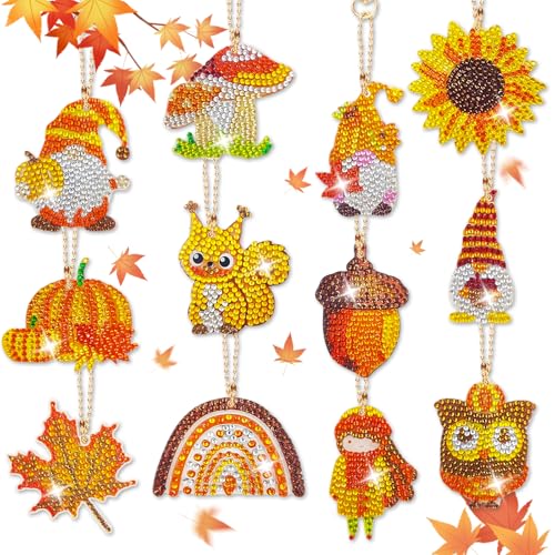 Cadimus Herbst Diamant Malerei Schlüsselanhänger Sets,12 Stück Doppelseitige Diamond Painting Anhänger,Herbstdeko Basteln Kinder,Herbst Handgemachte Schlüsselanhänger, Diamantmalerei-Dekoration Cadimus Herbst Diamant Malerei Schlüsselanhänger Sets,12 Stück Doppelseitige Diamond Painting Anhänger,Herbstdeko Basteln Kinder,Herbst Handgemachte Schlüsselanhänger, Diamantmalerei-Dekoration von Cadimus