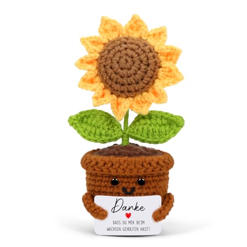Cadimus Positive Blume,Kleines Dankeschön Geschenk,Gestrickte Blume,Lustige Häkelblumen Pocket Hug,Handgemachte Gehäkelte Sonnenblume,Danke Geschenk für Freunde Kollegen Familie Freundin von Cadimus