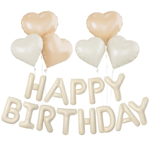 Happy Birthday Ballons,Beige Happy Birthday Banner,16 Zoll Cremeweiß Happy Birthday Buchstaben Folienballon, Happy Birthday ballon mit Herz Folienballon,Banner ballon Deko für Geburtstag Party Happy Birthday Ballons,Beige Happy Birthday Banner,16 Zoll Cremeweiß Happy Birthday Buchstaben Folienballon, Happy Birthday ballon mit Herz Folienballon,Banner ballon Deko für Geburtstag Party von Cadimus