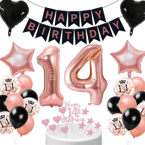 Cadimus Deko 14. Geburtstag Mädchen Schwarz Roségold,14. Geburtstag Luftballon,Geburtstagsdeko 14 jahre Frauen,Ballon Dekorationsset für 14 ter,Ballons für Geburtstagsfeier Deko Cadimus Deko 14. Geburtstag Mädchen Schwarz Roségold,14. Geburtstag Luftballon,Geburtstagsdeko 14 jahre Frauen,Ballon Dekorationsset für 14 ter,Ballons für Geburtstagsfeier Deko von Cadimus