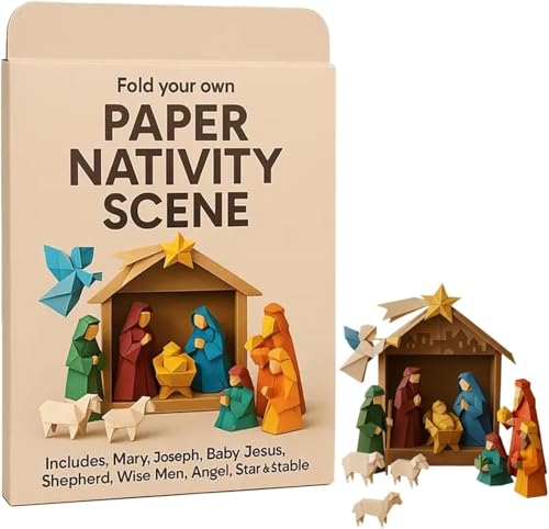 DIY Papier Weihnachtskrippe Weihnachtskrippe Set mit Jesus, Engel und Schaf, Handgefertigtes Origami Kit, 3D Weihnachtsbaum Papier Basteln für Freunde, Familie (#B) von Caduola