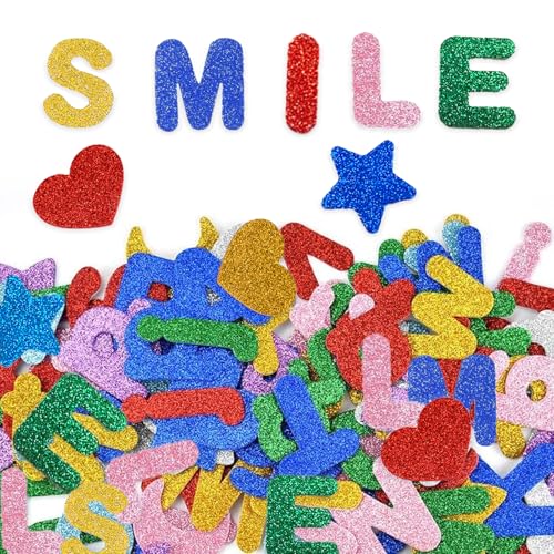 Caelura 112 Stück Moosgummi Buchstaben Selbstklebend, Buchstaben Aufkleber, Glitter Alphabet Klebebuchstaben Groß für Schultüte, Einschulung Schulanfang Deko, Basteln, Scrapbooking Zubehör von Caelura