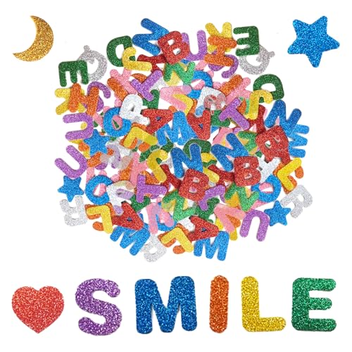 Caelura 145 Stück Moosgummi Buchstaben Selbstklebend, Buchstaben Aufkleber, Glitter Alphabet Klebebuchstaben Groß für Schultüte, Einschulung Schulanfang Deko, Basteln, Scrapbooking Zubehör von Caelura