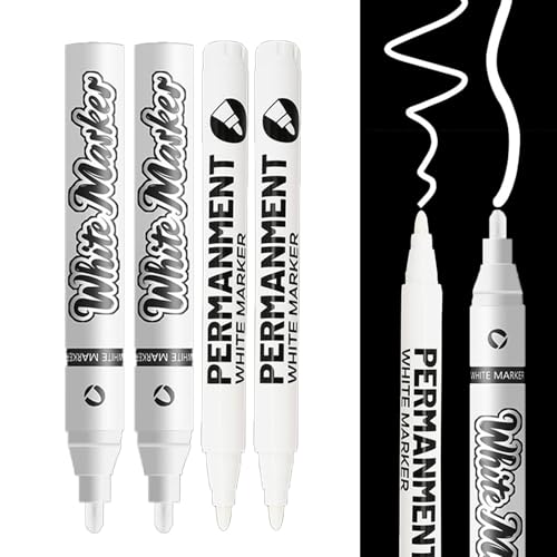 Caelura 4 Stück Lackstift Weiß 2,0 mm + 5,0 mm, Acrylstifte weiß wasserfest, Permanent Marker Weiß für Steine, Felsmalerei, Keramik, Glas, Holz, Stoff, Metall, Leinwand, Reifenstift von Caelura