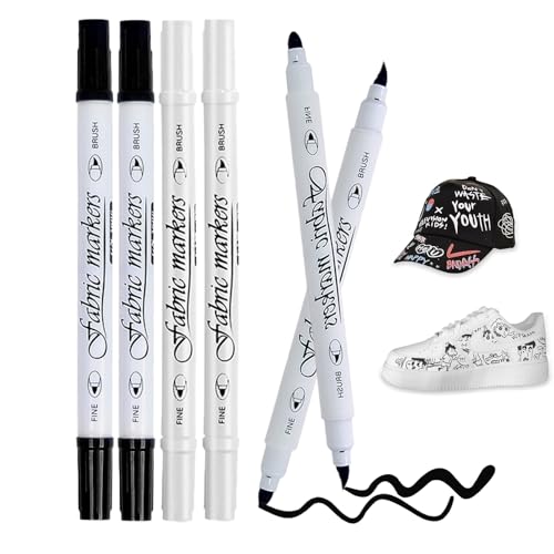 Caelura 4 Stück Textilstifte Waschmaschinenfest, Textilmarker Waschmaschinenfest Schwarz und Weiß, Stoffmalfarben Waschfest, 1-5mm Dual Tip Stoffmalstifte für T-Shirt Stoffbeutel Schuhe Caelura 4 Stück Textilstifte Waschmaschinenfest, Textilmarker Waschmaschinenfest Schwarz und Weiß, Stoffmalfarben Waschfest, 1-5mm Dual Tip Stoffmalstifte für T-Shirt Stoffbeutel Schuhe von Caelura