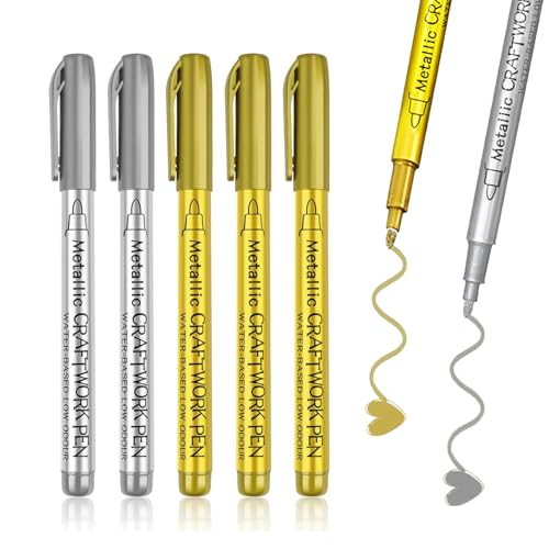 Caelura 5 Acrylstifte Set, 3 Goldstift und 2 Silberstift, Metallic Gold und Silberstift Strichbreite 1,5 mm, Gold Silber Stifte Für Holz, Glas, Steine, Keramik, Metall Caelura 5 Acrylstifte Set, 3 Goldstift und 2 Silberstift, Metallic Gold und Silberstift Strichbreite 1,5 mm, Gold Silber Stifte Für Holz, Glas, Steine, Keramik, Metall von Caelura