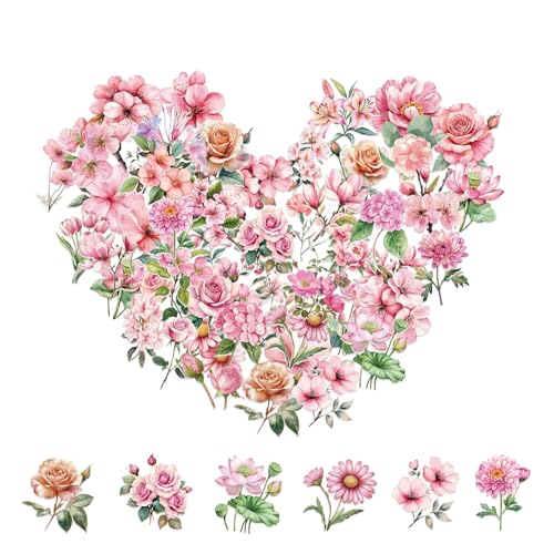 Caelura 50 Stück Scrapbook Stickers, Transparente PET Aufkleber Blumen, Wasserfeste Sticker Set für Scrapbooking, Geschenke, Bastelarbeiten, Laptop, Handy, Wand, Möbel - Rosa Blume Caelura 50 Stück Scrapbook Stickers, Transparente PET Aufkleber Blumen, Wasserfeste Sticker Set für Scrapbooking, Geschenke, Bastelarbeiten, Laptop, Handy, Wand, Möbel - Rosa Blume von Caelura