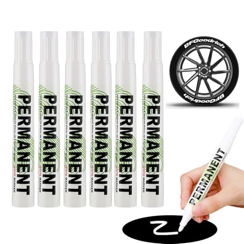 Caelura 6 Stück 3 mm Lackstift Weiß, Auto Reifen Stift wasserfest, Permanent Marker Weiß für Steine, Felsmalerei, Keramik, Glas, Holz, Stoff, Metall, Leinwand, Reifenstift von Caelura
